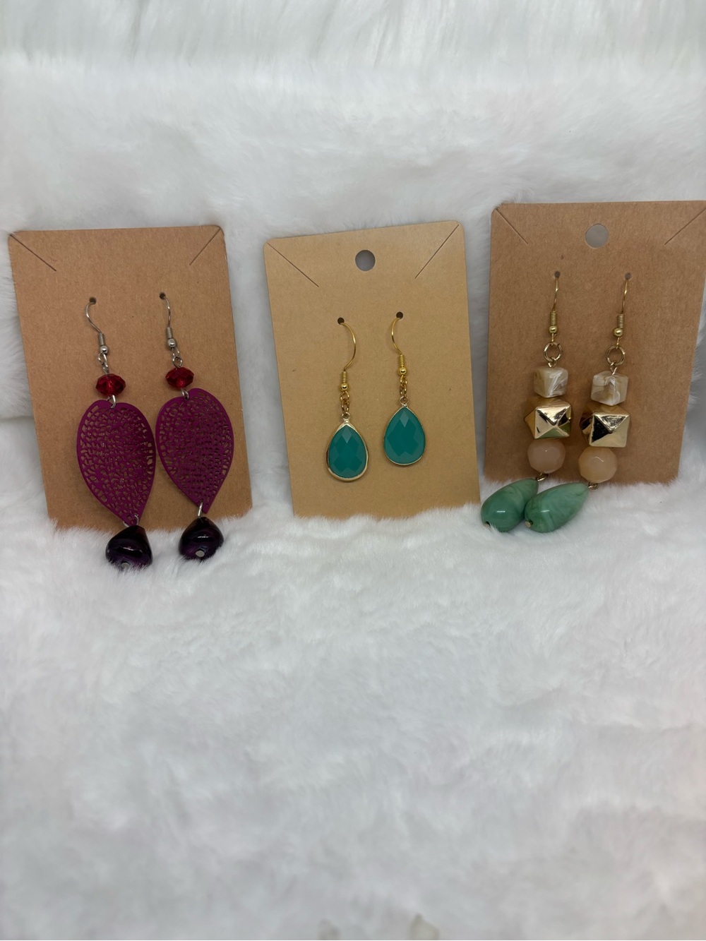Handcrafted Teardrop Green Dangle Earrings - Gold Accent